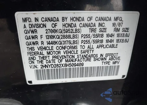 2008 Acura Mdx z USA, uszkodzony, nr VIN 2HNYD282X8H509409